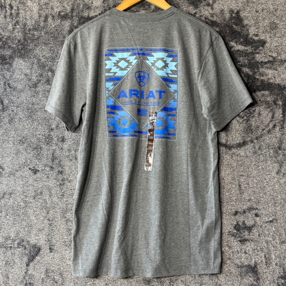NWOT Ariat Aztec Graphic T-Shirt Mens Large Gray Land of the Free